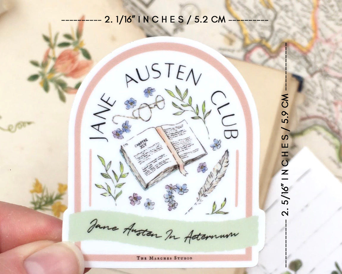 Image of an arched badge shape sticker with dimensions.