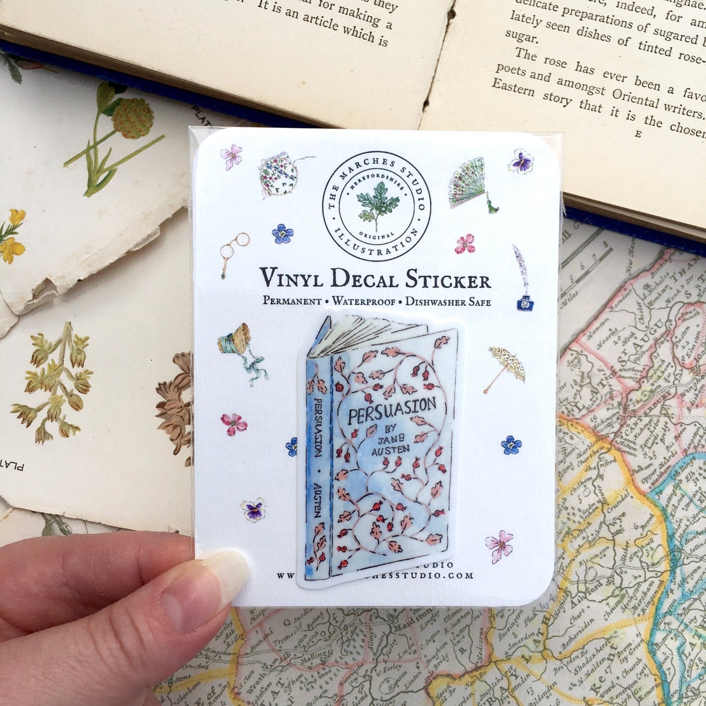 Made from our Original Hand-Painted Watercolour Illustration, this Vinyl Decal Sticker of Jane Austen's Persuasion is perfect for declaring your love for Jane (or Captain Wentworth!) and also makes a great little add-on Gift or Stocking Filler for an Austen Lover too!