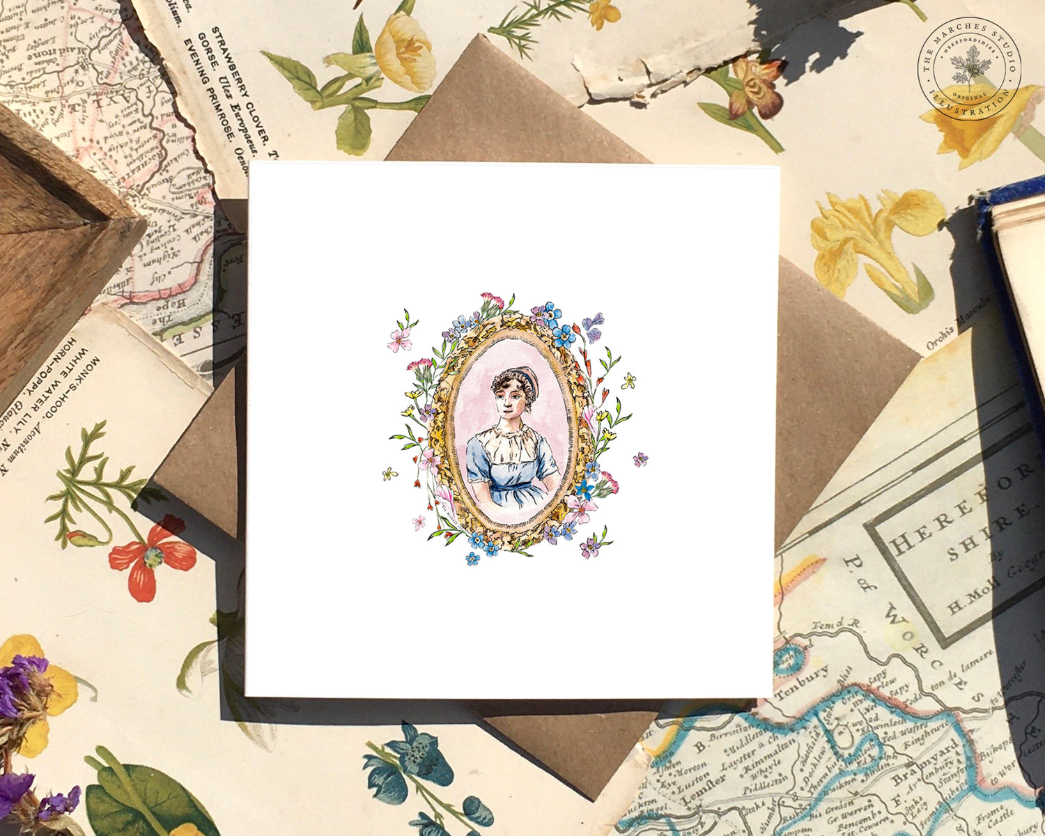 Greeting Card with a watercolour portrait of Jane Austen