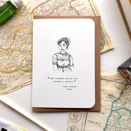 Perfect for a Birthday, Celebration, or even an Invitation —this lovely Card was Hand-Illustrated by Charlotte with a beautiful Portrait of Jane Austen paired with a famous Quote from her book 'Emma'.