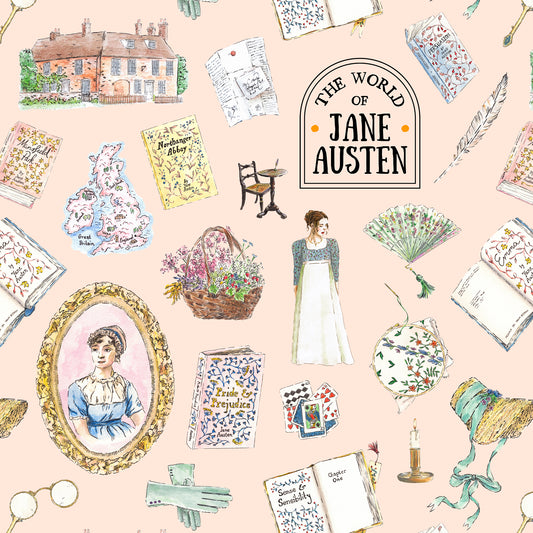 Be it a Birthday or a Thank You, our Pretty Pink 'World Of Jane Austen' Wrapping Paper is perfect as a finishing touch when gifting goodies to a Jane Austen fan  —designed by us using our Original Hand-Painted Watercolour Illustrations of Jane, her home, Books, and life in Regency England!